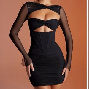 Oh Polly ‘Nirvana’ Long Sleeve Ruched Mini Dress in Black